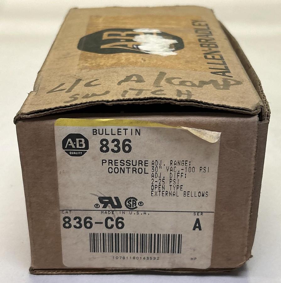 ALLEN BRADLEY,836-C6,PRESSURE CONTROL SWITCH NO COVER NOS