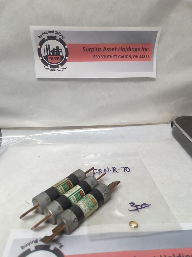Used COOPER BUSSMANN,FRN-70,FUSETRON 70 AMP FUSE LOT OF 3 PRE-OWNED