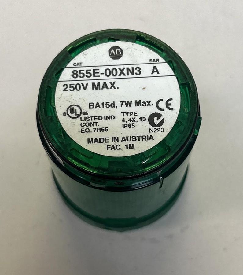 Used ALLEN BRADLEY,855E-00XN3,GREEN STEADY INCANDESCENT STACK LIGHT W/ 855E-LL24G