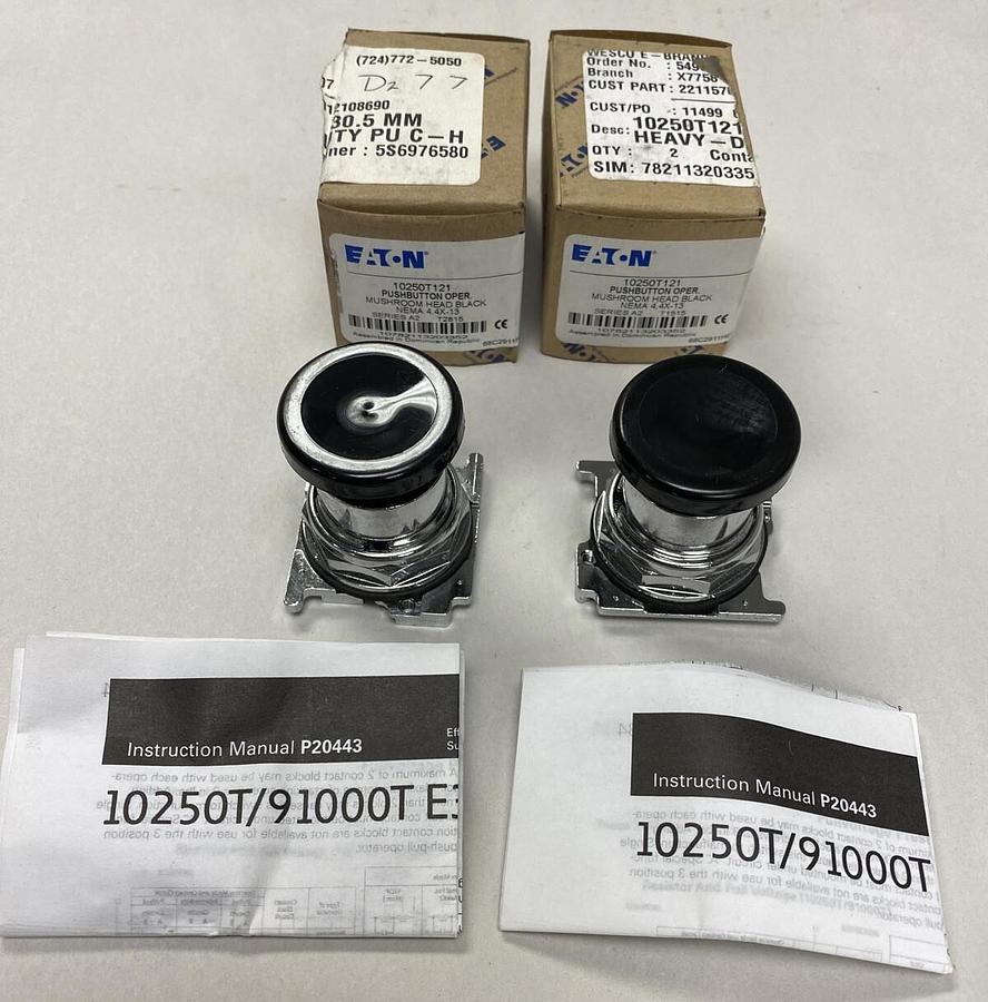 Used Eaton,10250T121,Mushroom Pushbutton Operator Series A2 Lot of 2 NOS