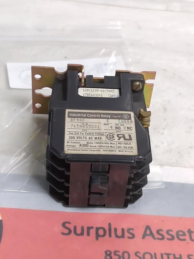 Used WESTINGHOUSE,765A855G01,CONTROL RELAY BF40F MODEL E PRE-OWNED