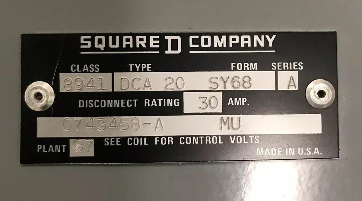 Square D,8941DC20-SY68,Duplex Controller Motor Starter SIze 1 Class 8941