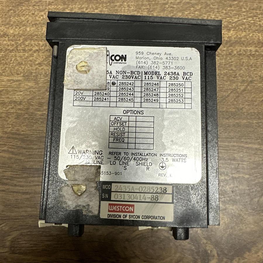 Used Westcon,2435A-0285238,Panel Meter