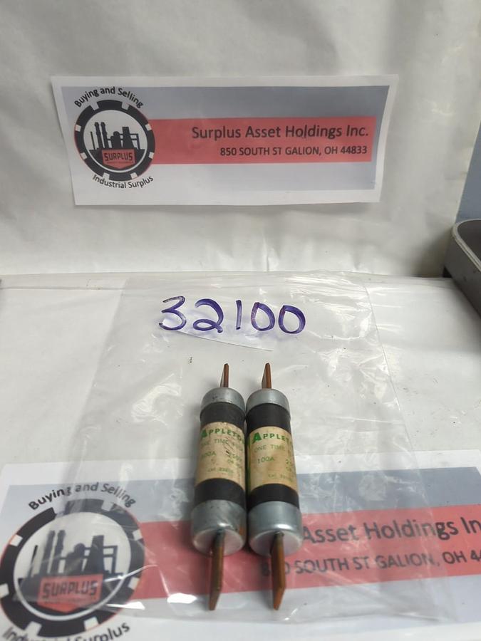 Used APPLETON,32100,ONE-TIME 100 AMP FUSE LOT OF 2 PRE-OWNED