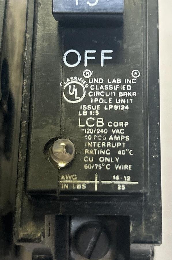 Used LCB,LB115,CIRCUIT BREAKER 15A 120/240V 1P LOT OF 2