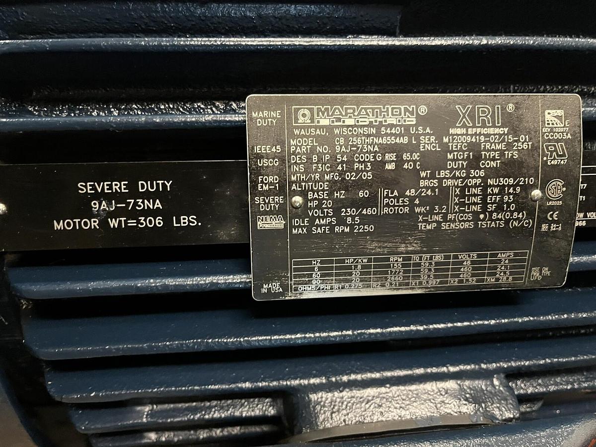 Used Marathon,256THFNA6554AB,20HP XRI Severe Duty Motor 1755RPM 230/460V Frame 256T