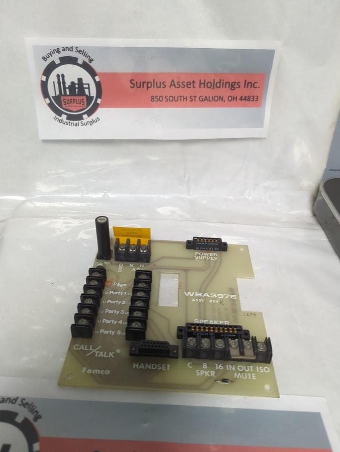 Used FEMCO,WBA3976,CIRCUIT BOARD REV K PRE-OWNED