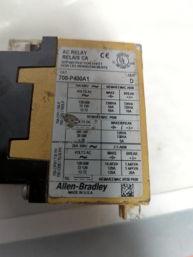 Used ALLEN BRADLEY,700-P400 A1,AC RELAY PRE-OWNED