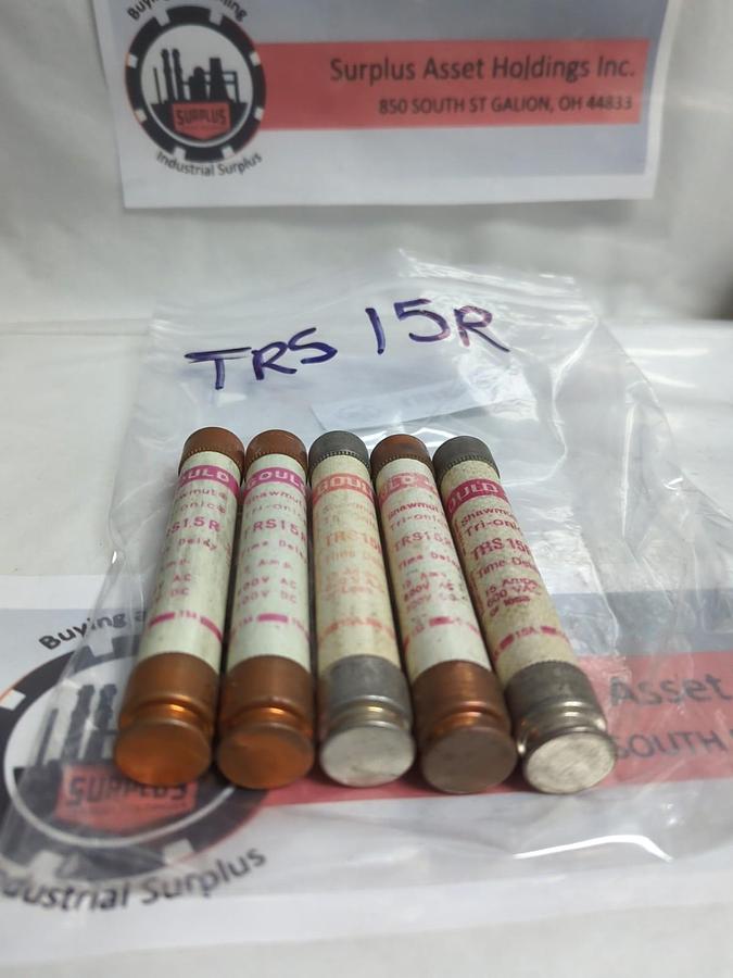 Used GOULD SHAWMUT,TRS-15R,TRI-ONIC 15R AMP FUSE LOT OF 5 PRE-OWNED