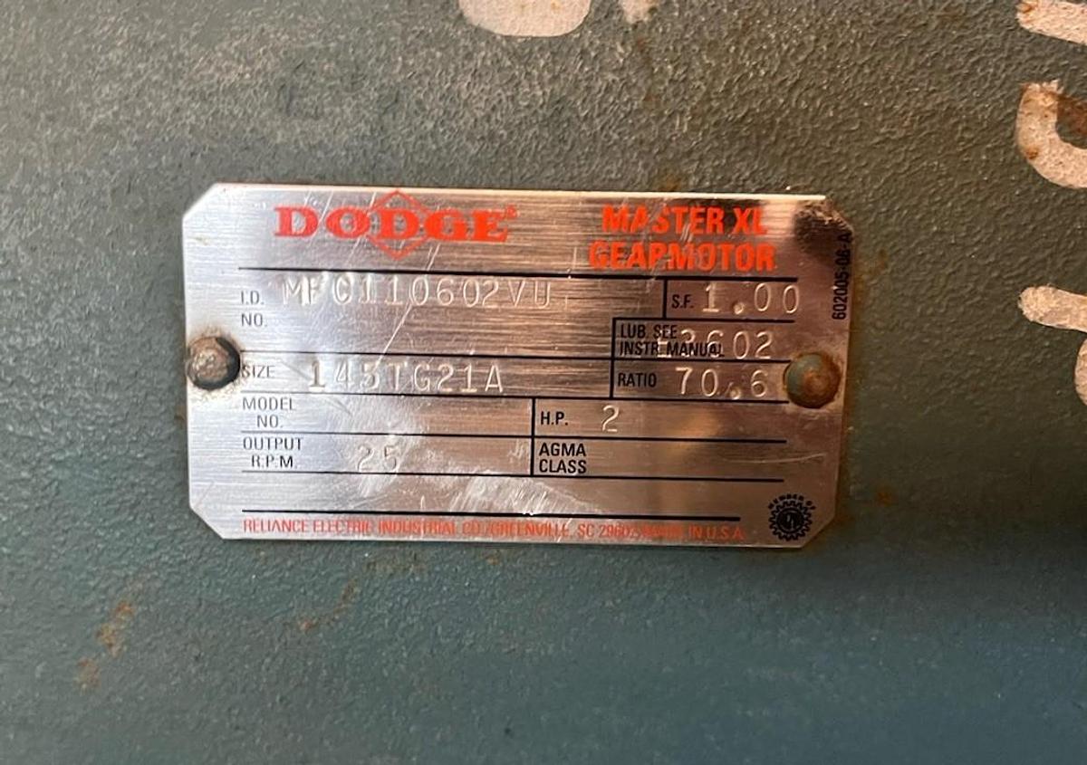 Used DODGE,145TG21A,GEAR REDUCER RATIO 70.6 2HP INPUT 1725RPM