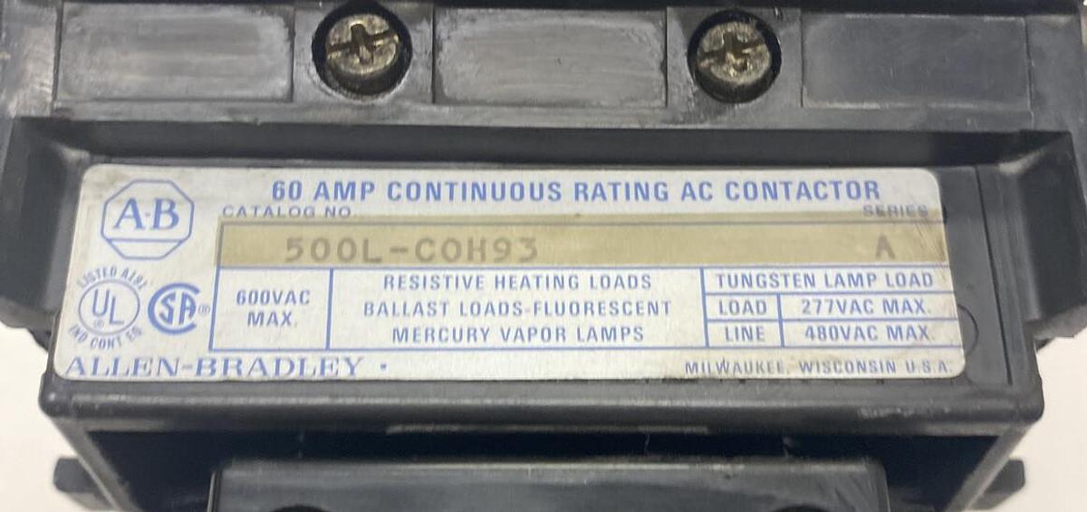 Used Allen-Bradley,500L-C0H93,Series A Contactor 60A 600V