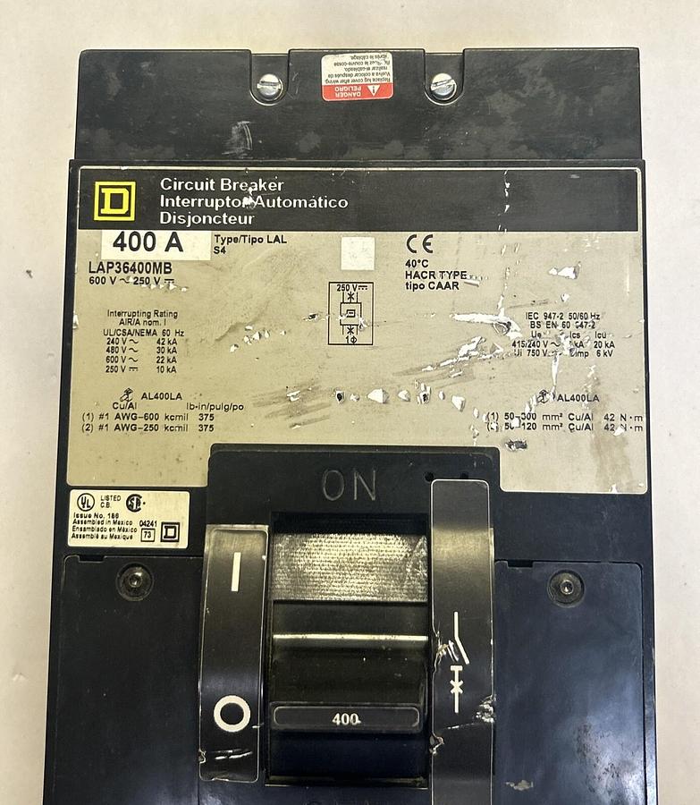 Used SQUARE D,LAP36400MB,CIRCUIT BREAKER 400A 600V 3P