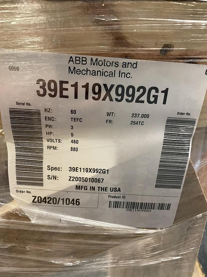 Used ABB BALDOR,39E119X992G1 SS,SUPER E WASHDOWN MOTOR 5HP 880RPM 460V 254TC