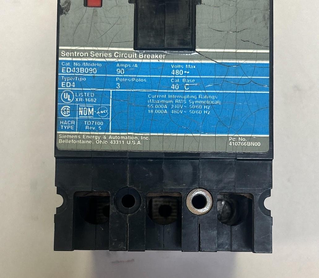 Used SIEMENS,ED43B090,CIRCUIT BREAKER 90A 480V 3P