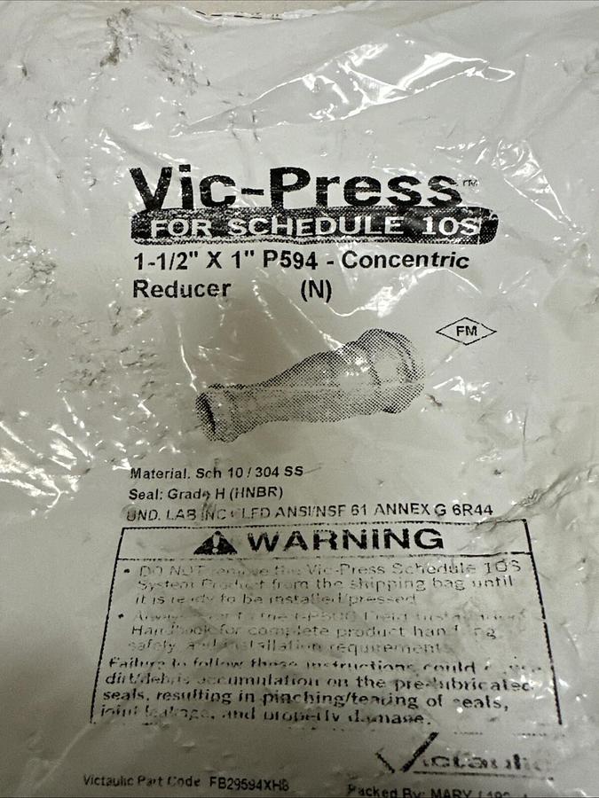 Used Vic-Press,P594,Concentric Reducer 1-1/2" x 1" SCH 10 304SS