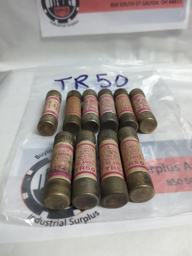 Used GOULD SHAWMUT,TR-50,TRI-ONIC 50 AMP FUSE LOT OF 10 PRE-OWNED