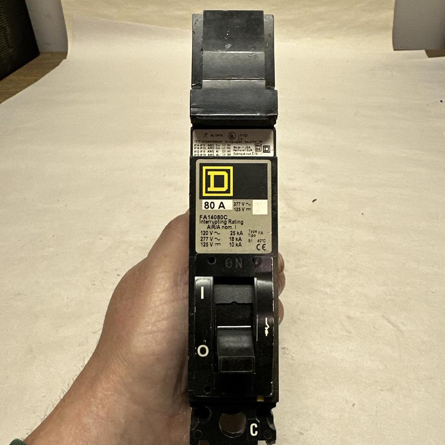 Used Square-D,FA14080C,80 Amp Single Pole Circuit Breaker