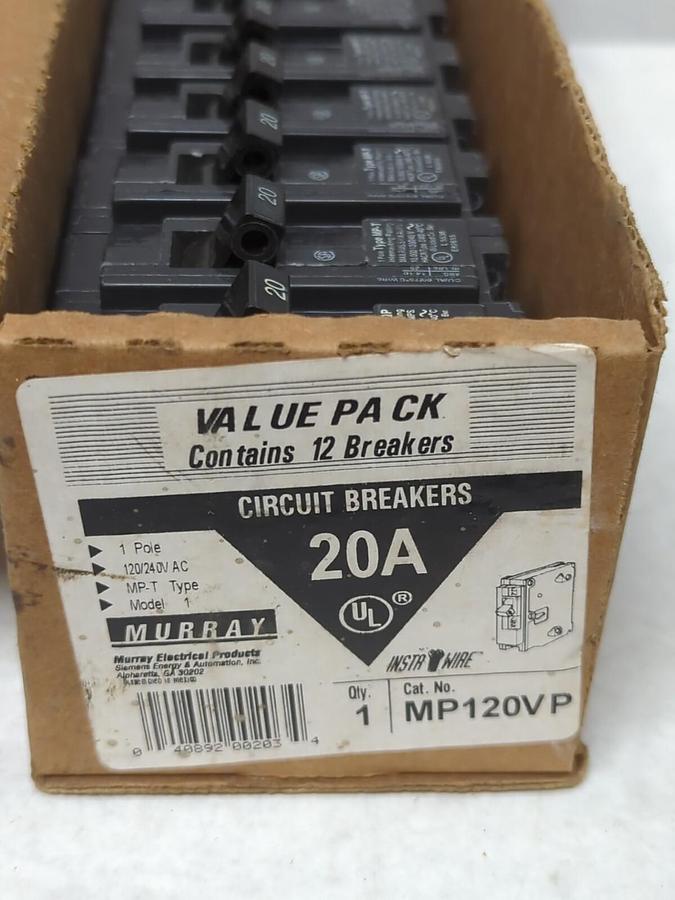 MURRY,MP120VP,20 AMP CIRCUIT BREAKERS 1-POLE 120/240 V PACK OF 12 NEW