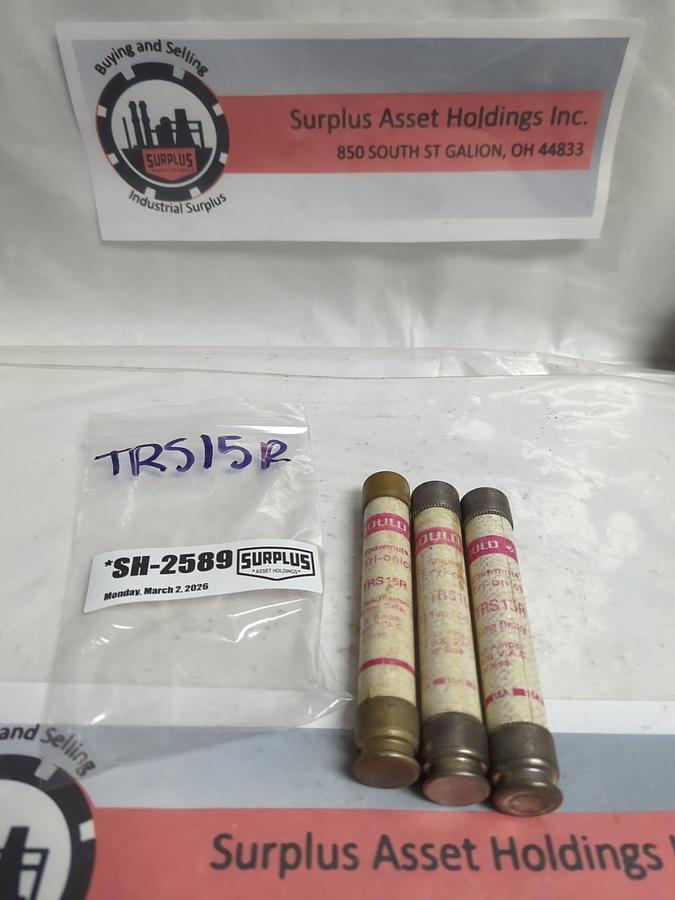 Used GOULD SHAWMUT,TRS15R,TRI-ONIC 15 AMP FUSE LOT OF 3 PRE-OWNED
