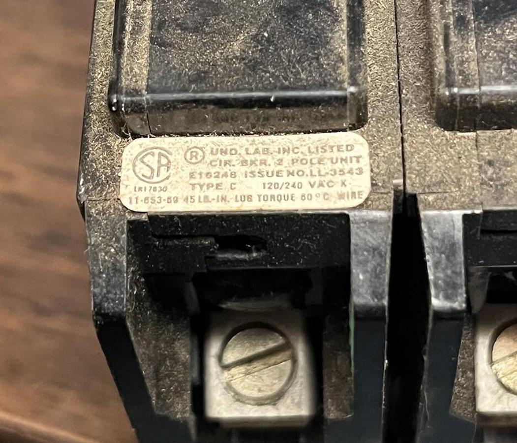 Used GTE Sylvania,E16248,Type C Circuit Breaker 50A 2 pole 120/240V