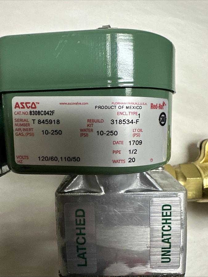 ASCO,8308C42F,Solenoid Valve 1/2" NPT W/ Latch Lever, 120 VDC