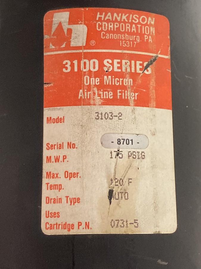 Used Hankison,3103-2,One Micron Air Line Filter