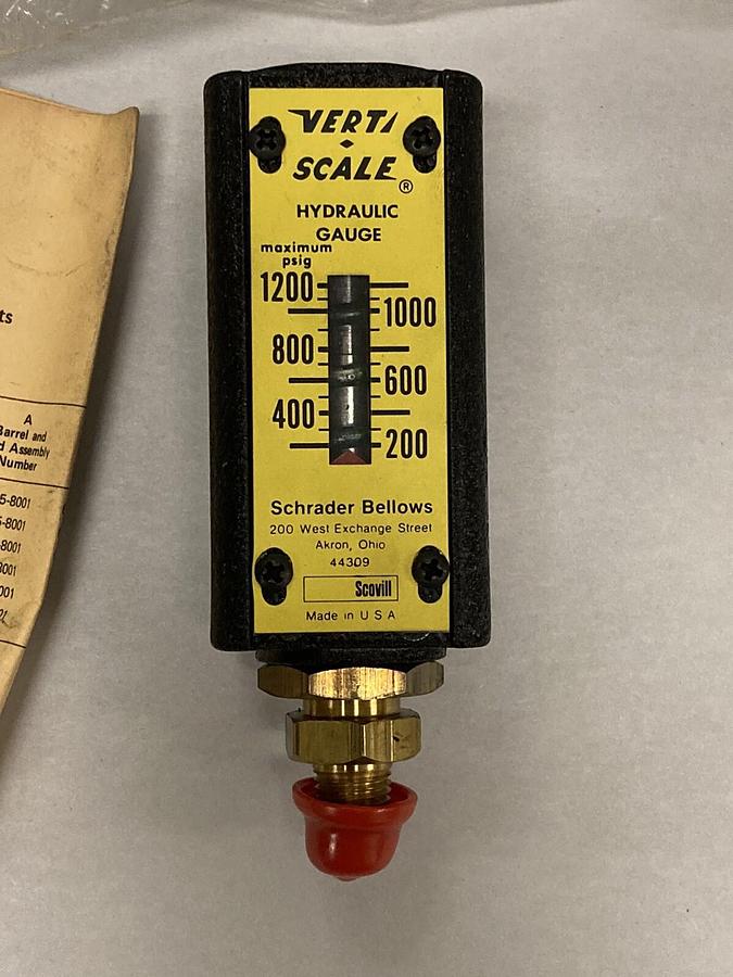 Schrader Bellows,1200-200,Vert Scale Hydraulic Gauge