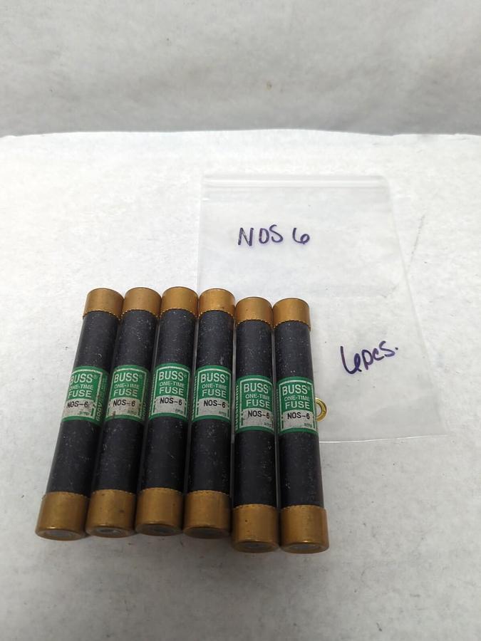 Used COOPER BUSSMANN,NOS6,ONE-TIME 6 AMP FUSE LOT OF 6 PRE-OWNED
