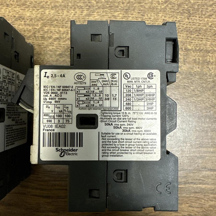 Used Telemecanique,GV2ME08,Motor Protector Switch LOT of 2