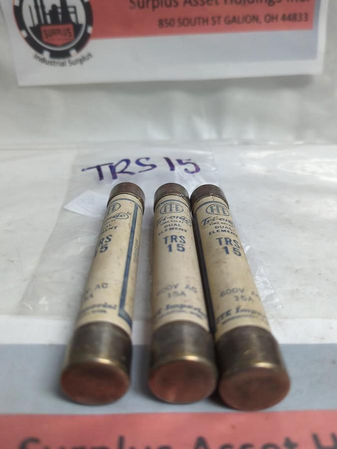 Used ITE IMPERIAL,TRS-15,TRI-ONIC 15 AMP FUSE LOT OF 3 PRE-OWNED