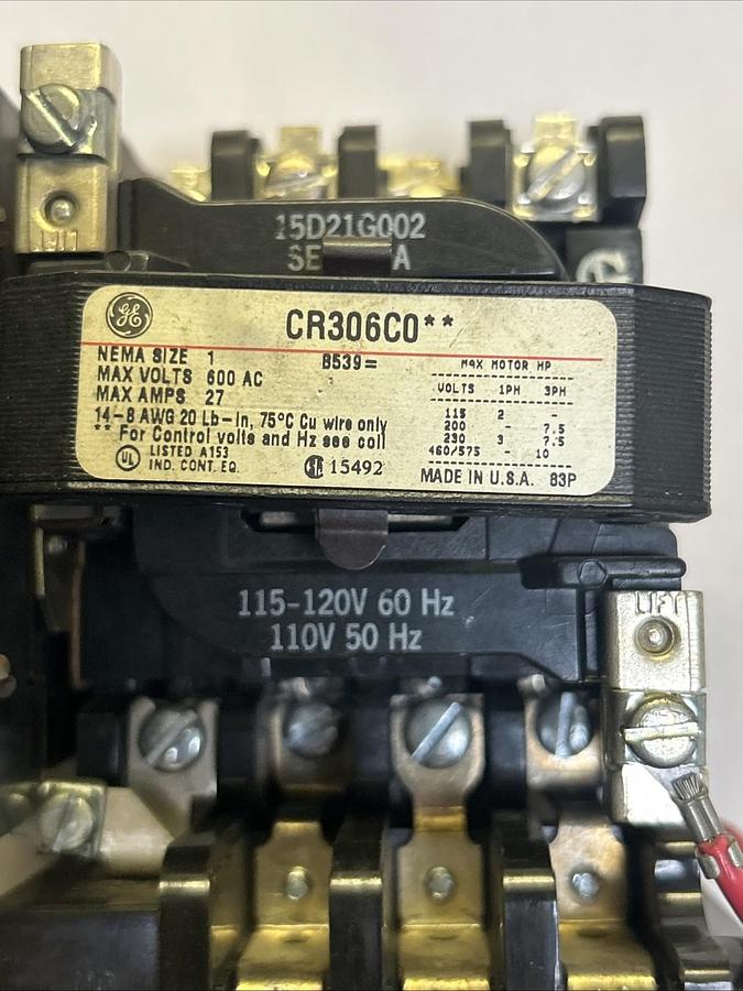 Used GENERAL ELECTRIC,CR306C0,MOTOR STARTER SIZE 1 27A 600V