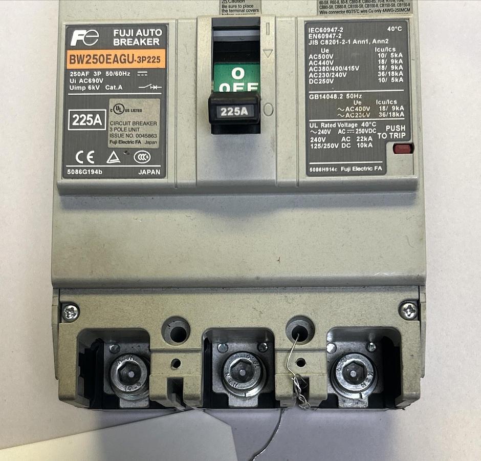 Used FUJI,BW250EAGU-3P225,CIRCUIT BREAKER 225A 690V 3P