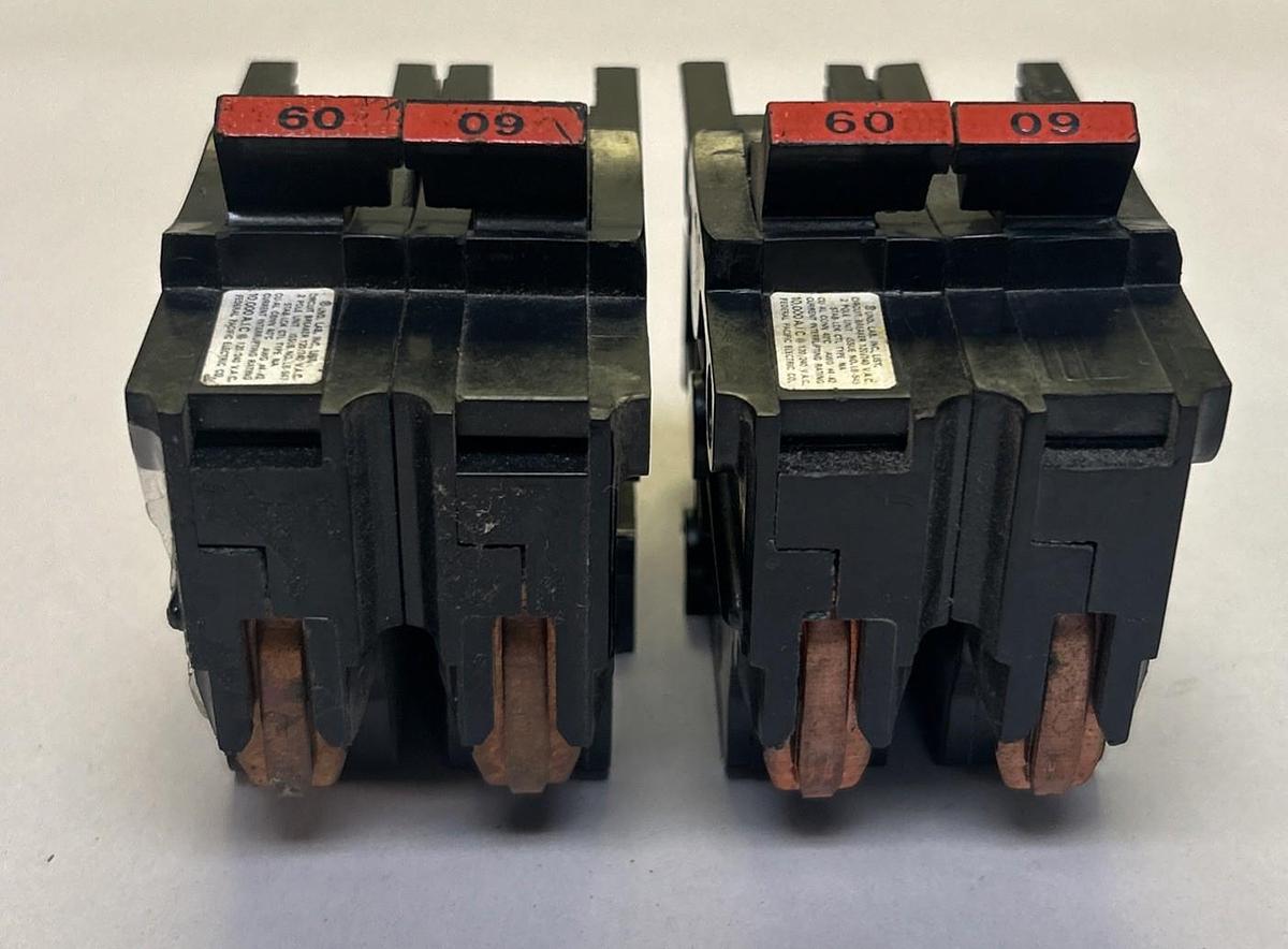 Used FEDERAL PACIFIC,NA260,CIRCUIT BREAKER 60A 120/240V 2P LOT OF 2
