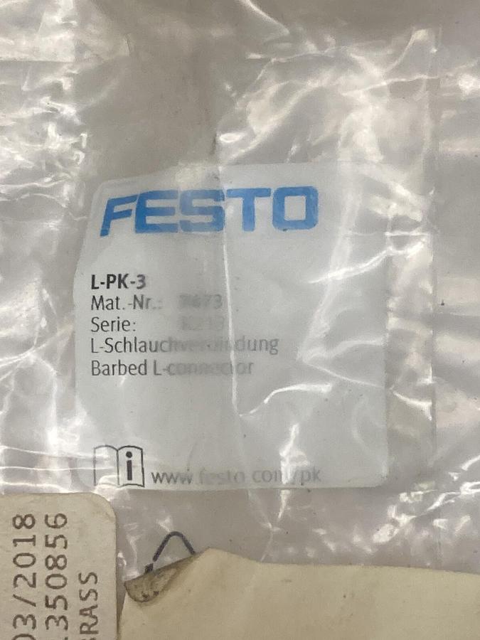 Festo,L-PK-3,Barbed L-Connector Hose Fitting  Lot of 9