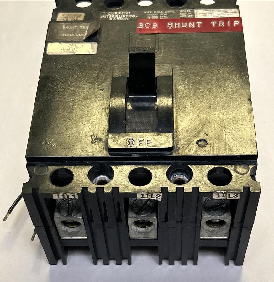 Used SQUARE D,FAL36020,CIRCUIT BREAKER 20A 600V 3P