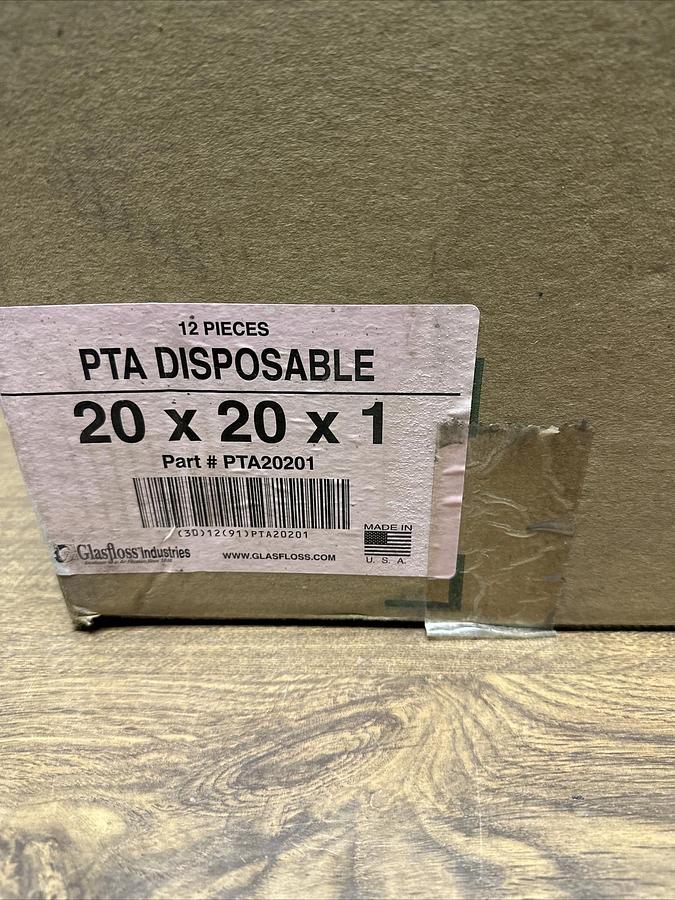 Glassfloss,PTA202001,20x20x1 Disposable Air Filter Box of 12
