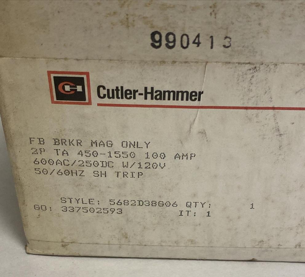 Cutler-Hammer,5682D38G06,Circuit Breaker Mag Only 100 Amp 2 Pole New