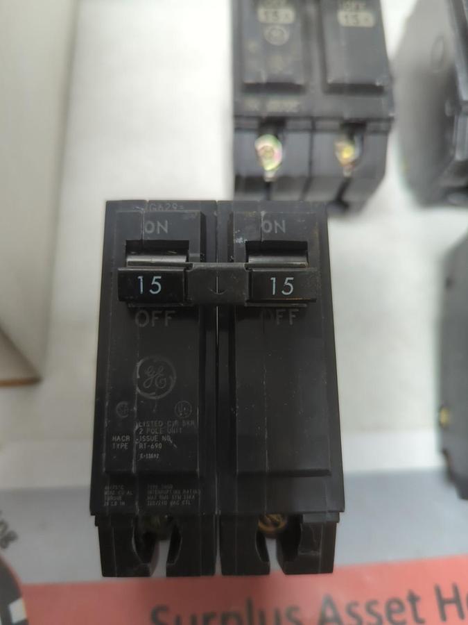 Used GENERAL ELECTRIC,THQB2115,CIRCUIT BREAKER 15 AMP 2-POLE LOT OF 4 PRE-OWNED
