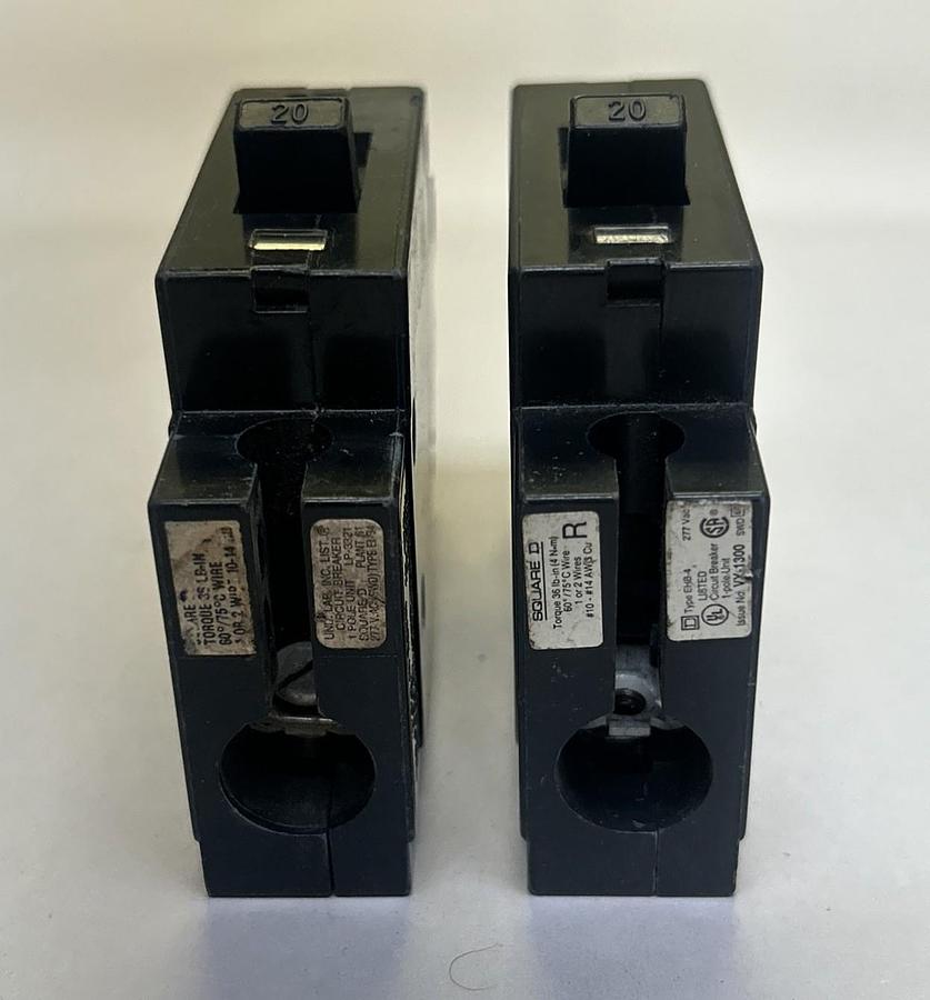 Used SQUARE D,EHB14020,CIRCUIT BREAKER 20A 277V 1P LOT OF 2