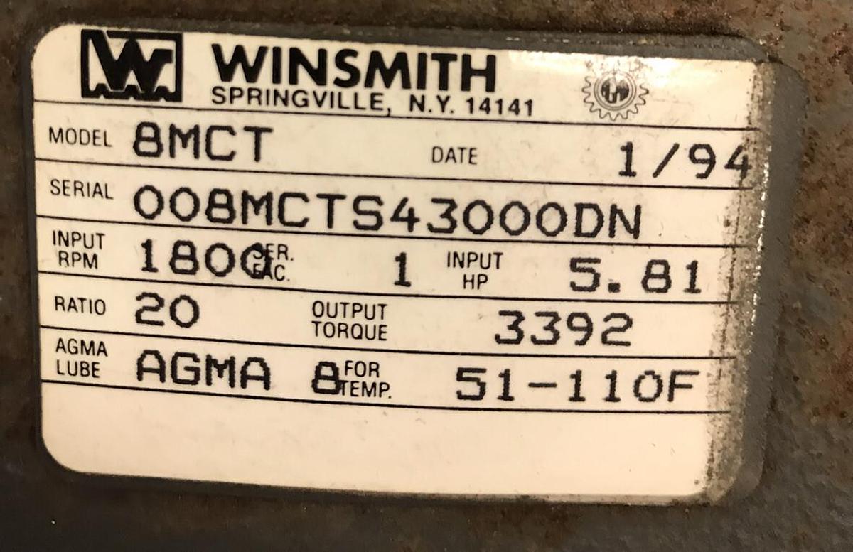 Winsmith,8MCT,Right Angle GearBox Ratio 20:1 8MCTS43000DN
