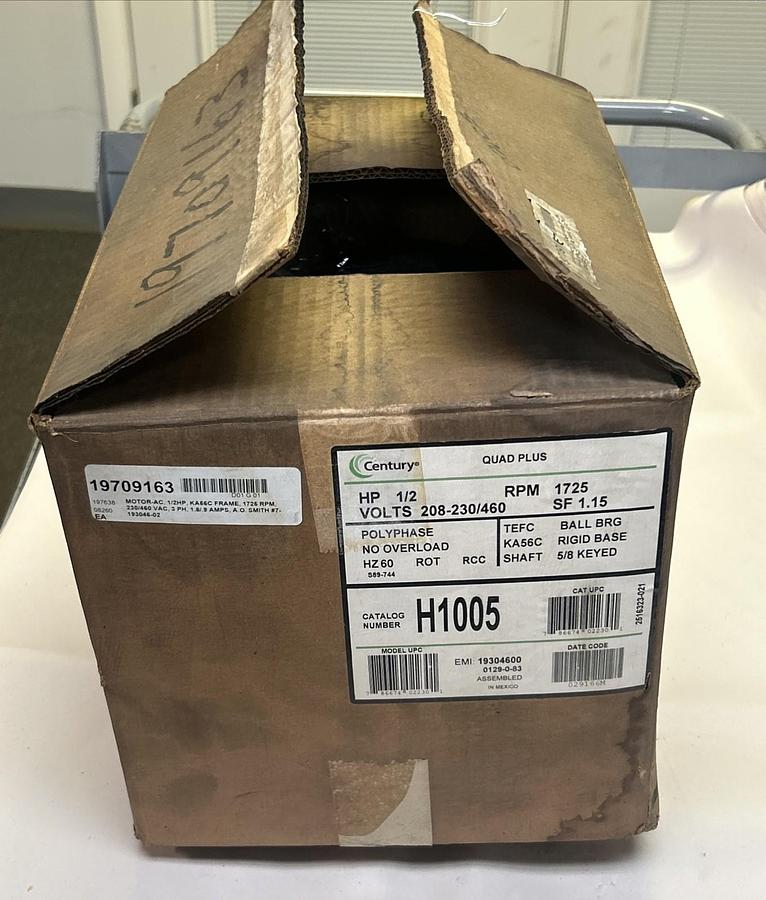 CENTURY,H1005,QUAD PLUS MOTOR 1/2HP 1725RPM 208-230/460V KA56C FRAME NOS