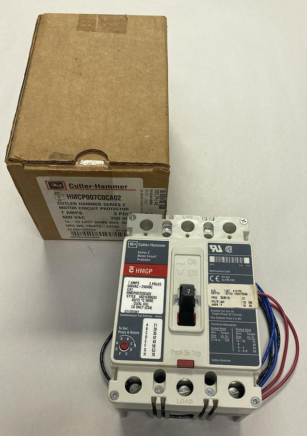 CUTLER HAMMER,HMCP007C0CA02,CIRCUIT BREAKER 7A 600V 3P NEW