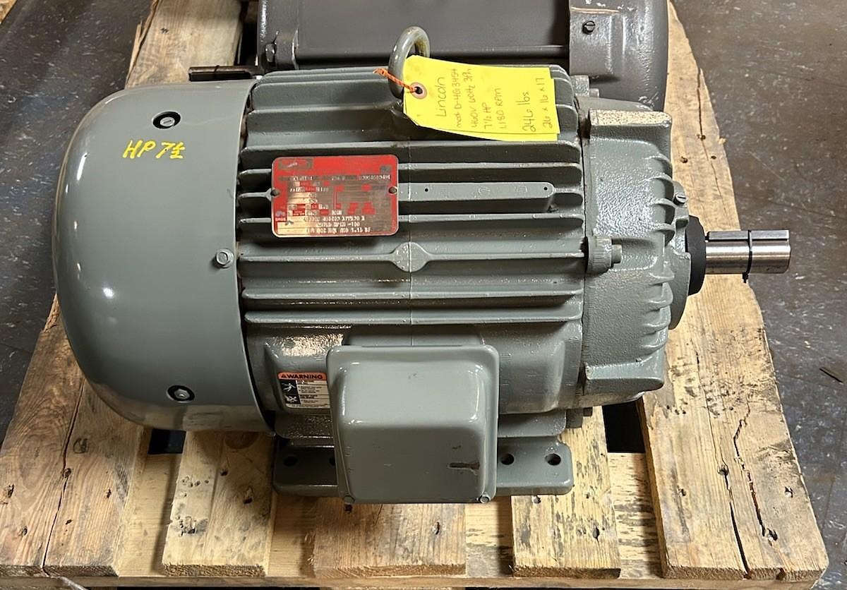 Used LINCOLN,D-4G3454,AC MOTOR 7.5HP 460V 1180RPM 3PH 256U FRAME
