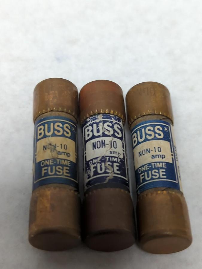 Used COOPER BUSSMANN,NON-10,ONE-TIME 10 AMP FUSES LOT OF 3 PRE-OWNED