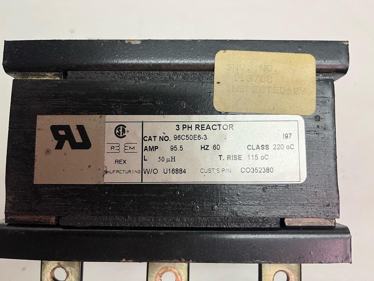 Used REX,96C50E6-3,3PH REACTOR AIR COOLED 95.5A 480V MAX