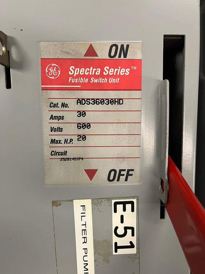 Used GE,ADS36030HD,SPECTRA SERIES FUSIBLE Panelboard SWITCH 30A 3PH 600V