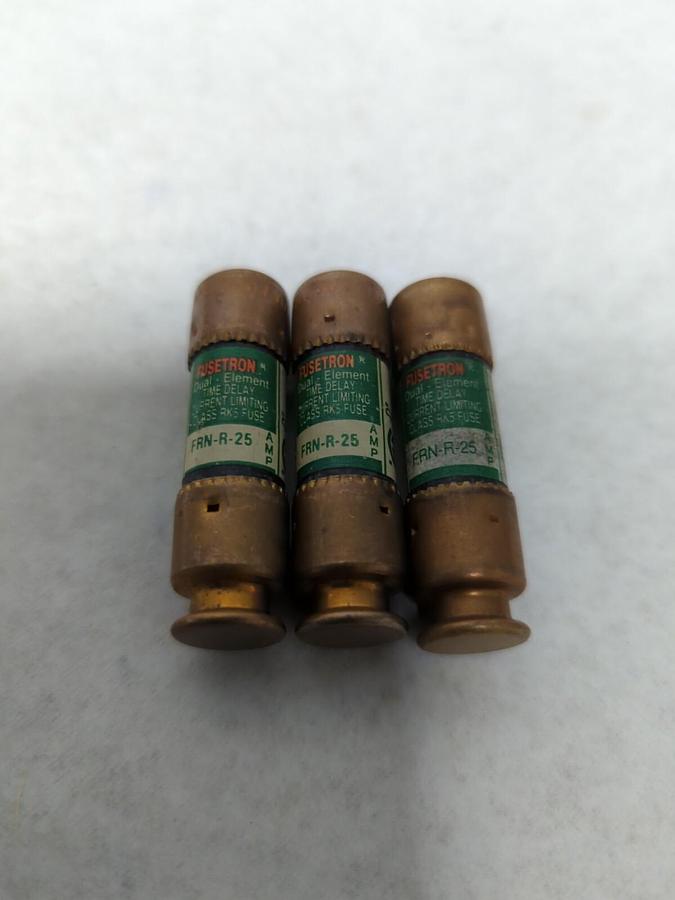 Used COOPER BUSSMANN,FRN-R-25,FUSETRON 25 AMP FUSES LOT OF 3 PRE-OWNED