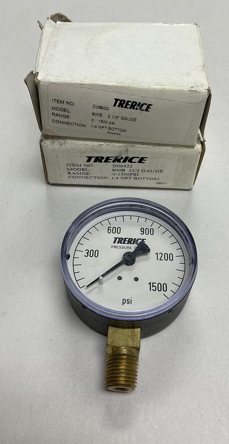 Trerice,D06922,Pressure Gauge 2-1/2 INCH 0-1500 PSI Lot Of 2 NOS