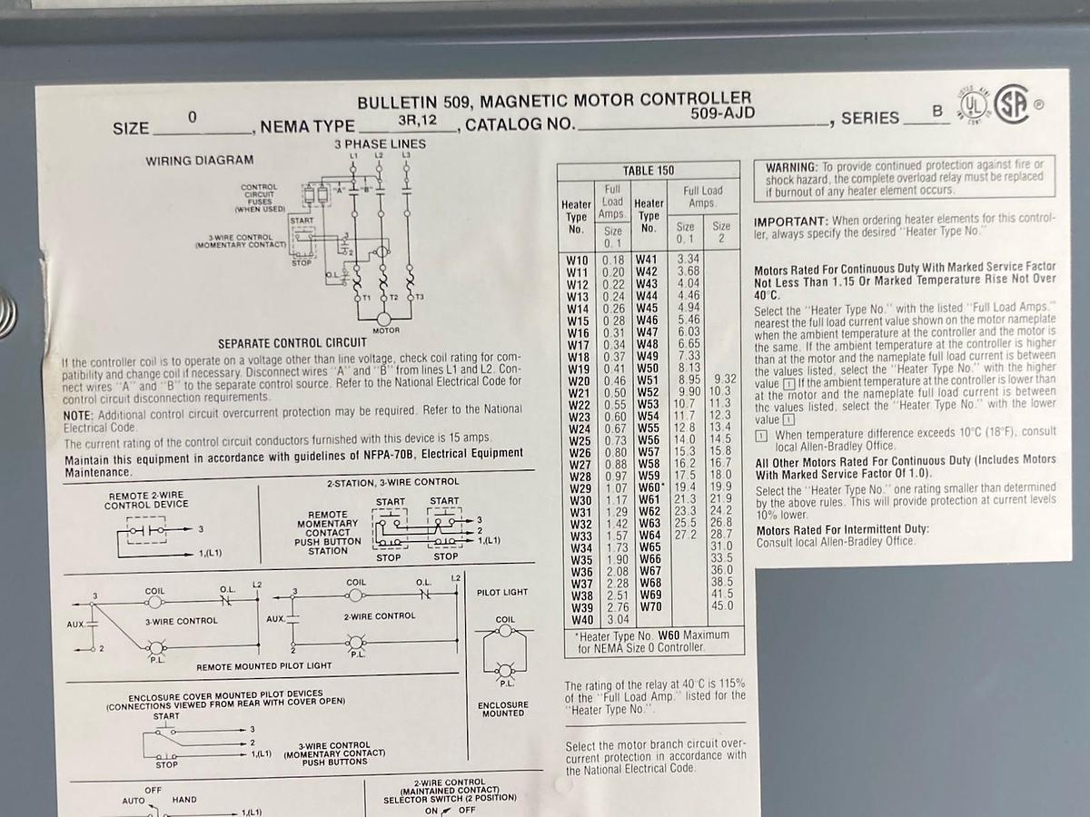 Used Allen Bradley,509-AJD,Starter Enclosure w/Start/Stop Push-Buttons 509-A0D