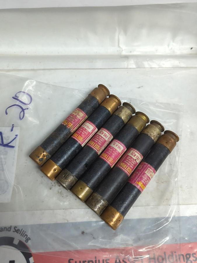 Used COOPER BUSSMANN,FRS-R-20,FUSETRON 20 AMP FUSE LOT OF 6 PRE-OWNED